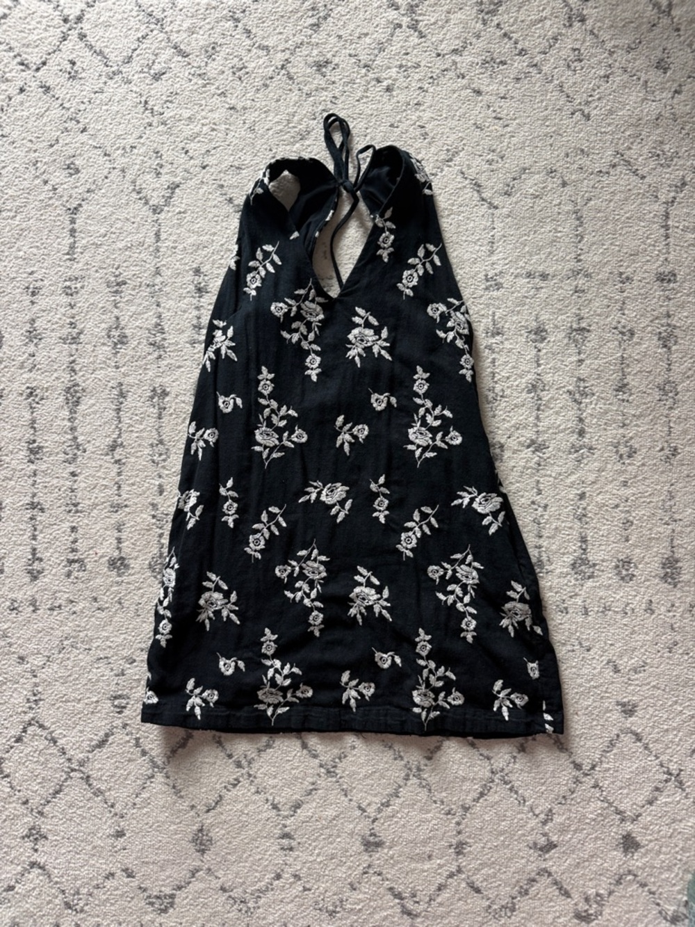Abercrombie & Fitch Black Halter Dress with White Floral Embroidery